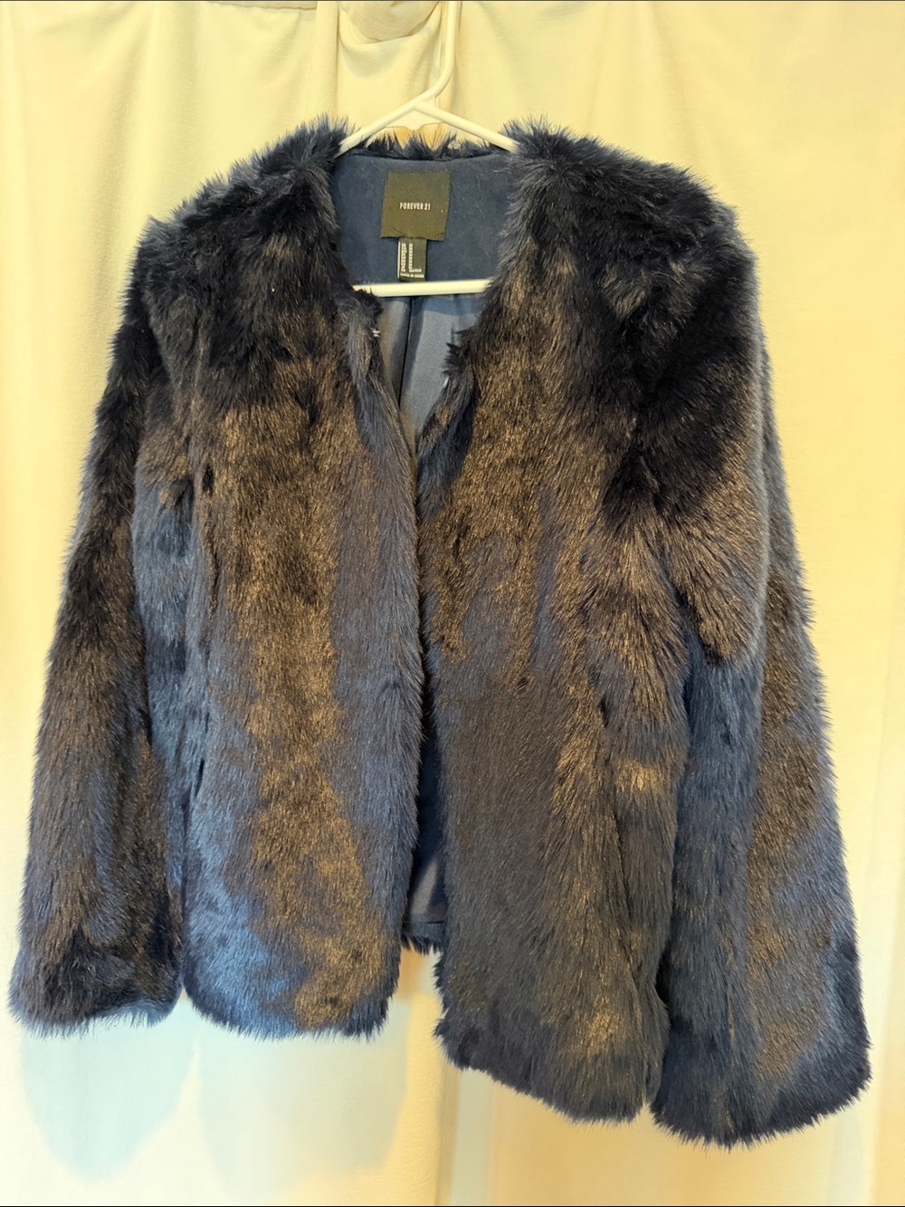 Forever 21 Navy Faux Fur Teddy Jacket